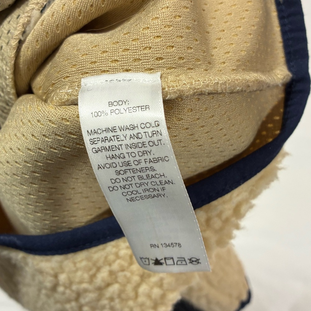 Vineyard Vines Youth L (16) Tan Sherpa Fleece Quilted Vest Navy Full Zip - Picture 5 of 8